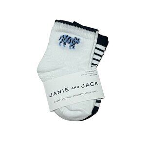 Janie & Jack Socks 2 Pairs Boy Socks Sz 3-6 Months Navy Blue Stripes & Tiger
